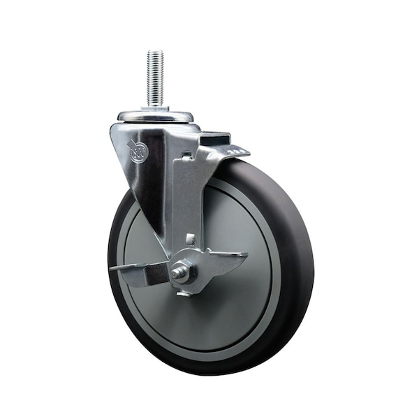 6 Inch Thermoplastic  Rubber Wheel Swivel 58 Inch Threaded Stem Caster with Brake SCC